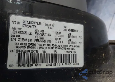 2004 Dodge Durango Limited z USA, uszkodzony, nr VIN 1D4HB58DX4F214730